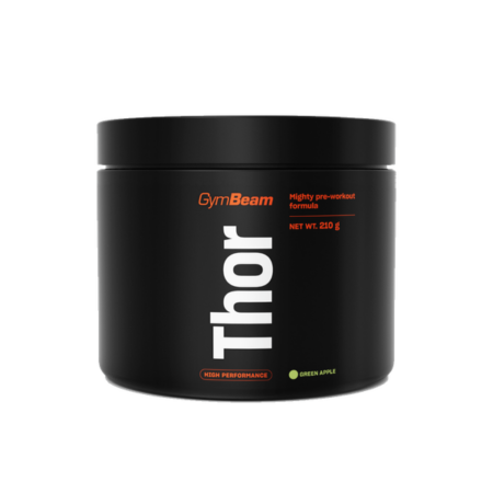 Freigestellte schwarze Dose GymBeam THOR, 210 g, Sorte Green Apple
